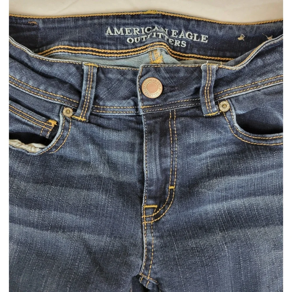 American Eagle Kick Boot Jeans Womens 4 Dark Wash Low Rise Bootcut 28x30 - Picture 10 of 10